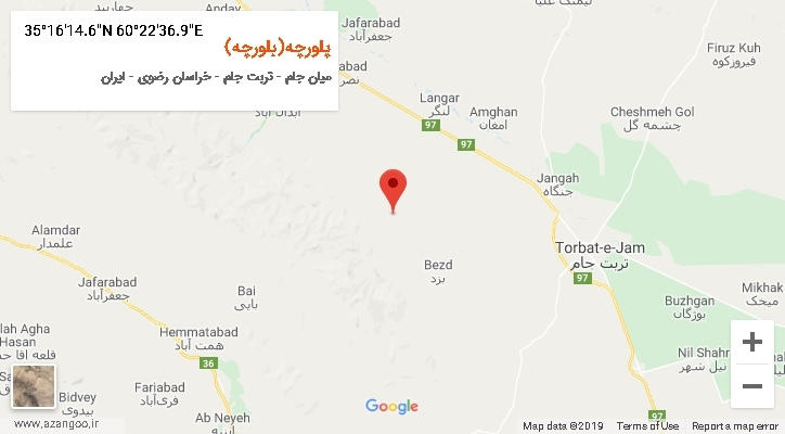 روستای پلورچه(بلورچه) بر روی نقشه