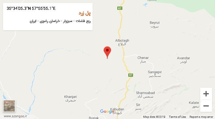 روستای پل زرد بر روی نقشه