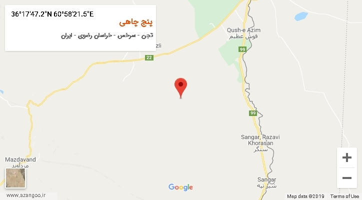 روستای پنج چاهی بر روی نقشه