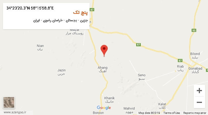روستای پنج تک بر روی نقشه