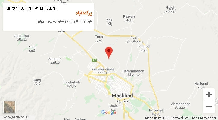روستای پرکندآباد بر روی نقشه