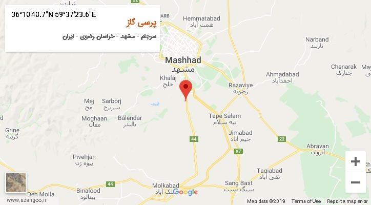 روستای پرسی گاز بر روی نقشه