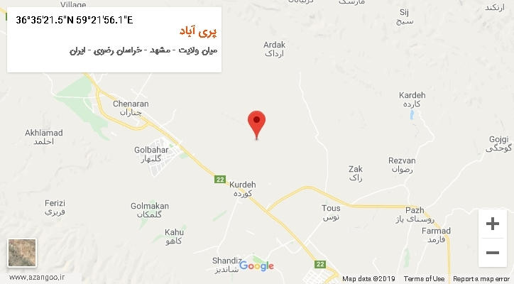 روستای پری آباد بر روی نقشه