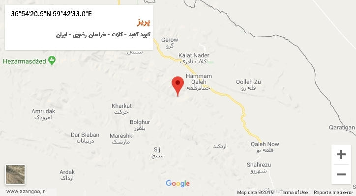 روستای پریز بر روی نقشه