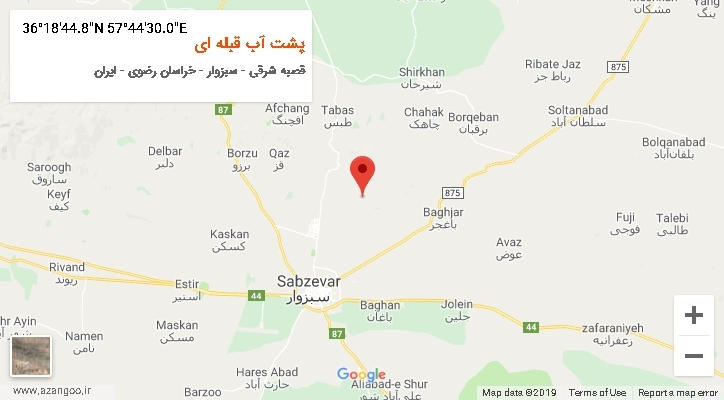 روستای پشت آب قبله ای بر روی نقشه