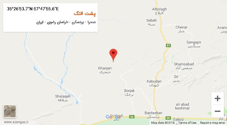 روستای پشت النگ بر روی نقشه