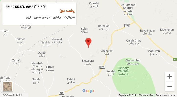 روستای پشت دوز بر روی نقشه