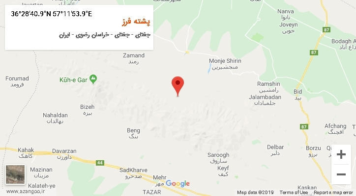 روستای پشته فرز بر روی نقشه
