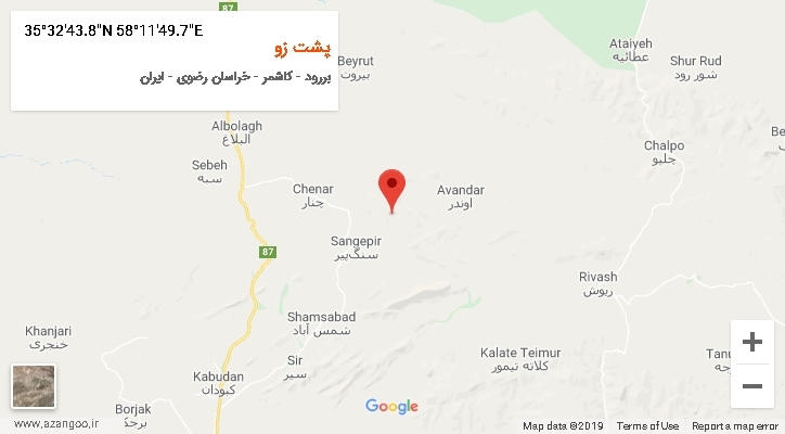 روستای پشت زو بر روی نقشه