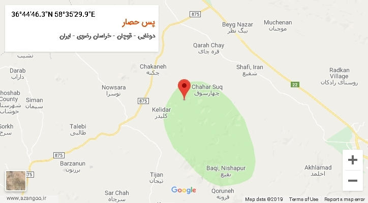 روستای پس حصار بر روی نقشه