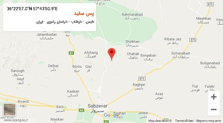 روستای پس سفید بر روی نقشه