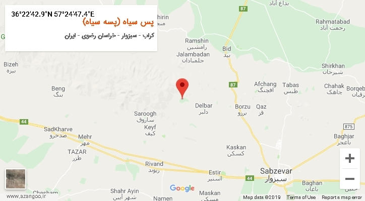روستای پس سیاه (پسه سیاه) بر روی نقشه