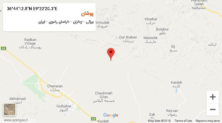 روستای پوشان بر روی نقشه