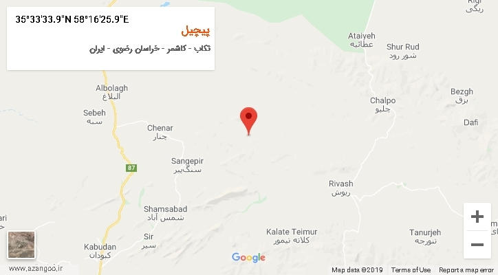 روستای پیچیل بر روی نقشه