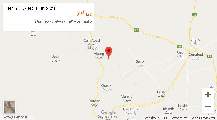 روستای پی گدار بر روی نقشه