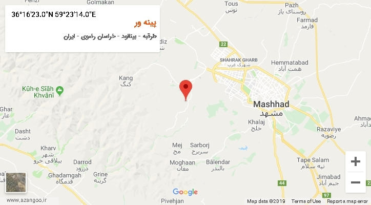 روستای پینه ور بر روی نقشه