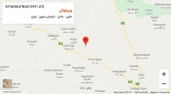 روستای پیربنوش بر روی نقشه