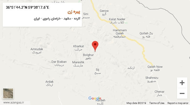 روستای پیره زن بر روی نقشه