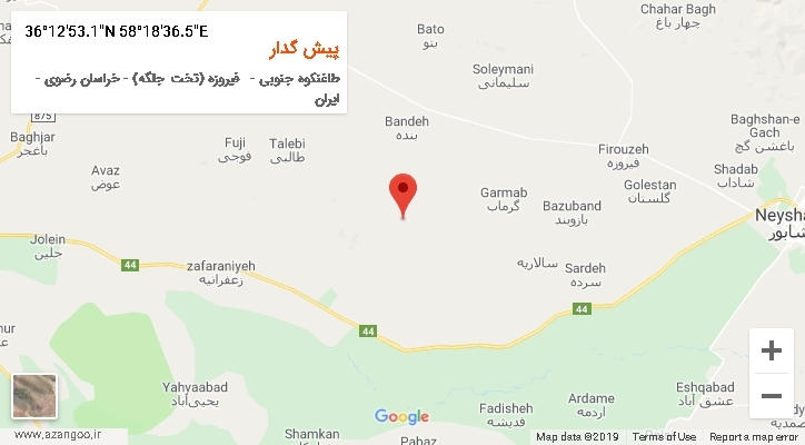 روستای پیش گدار بر روی نقشه