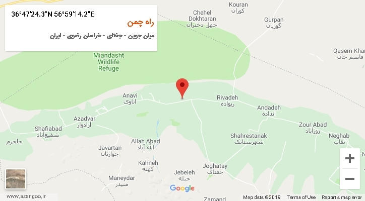 روستای راه چمن بر روی نقشه