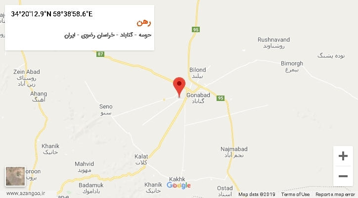 روستای رهن بر روی نقشه