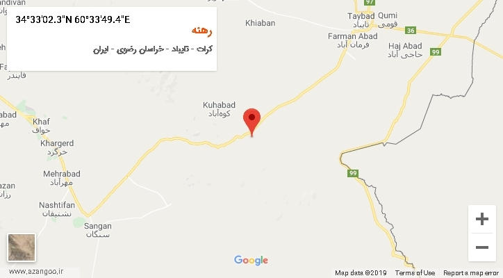 روستای رهنه بر روی نقشه