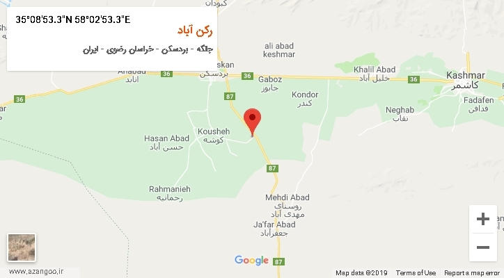 روستای رکن آباد بر روی نقشه
