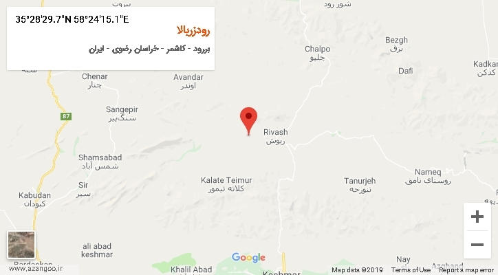 روستای رودزربالا بر روی نقشه