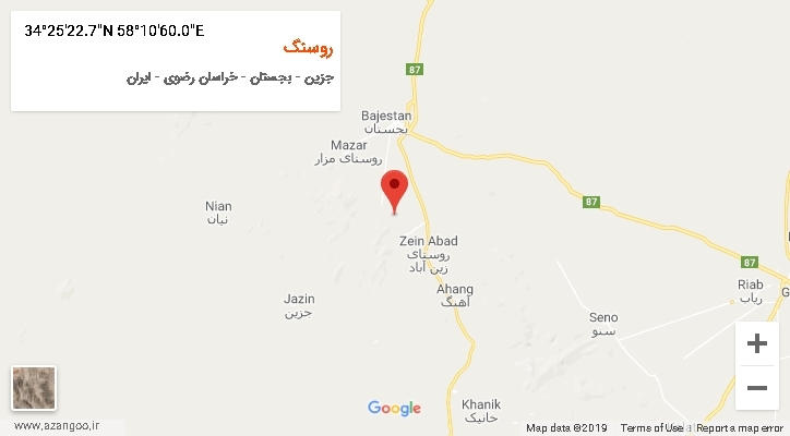 روستای روسنگ بر روی نقشه