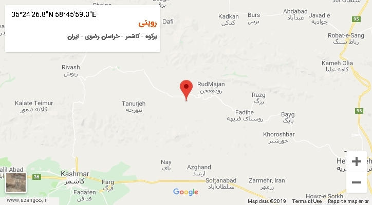 روستای روینی بر روی نقشه