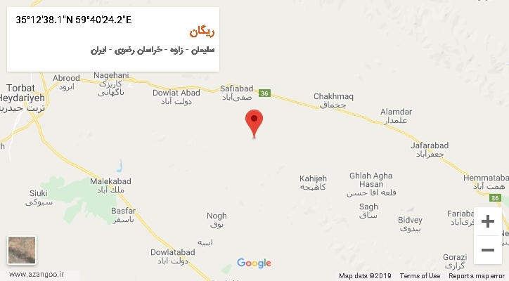 روستای ریگان بر روی نقشه