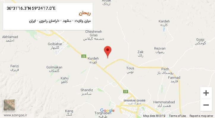 روستای ریحان بر روی نقشه