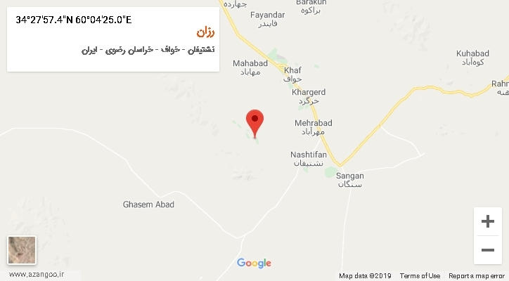 روستای رزان بر روی نقشه