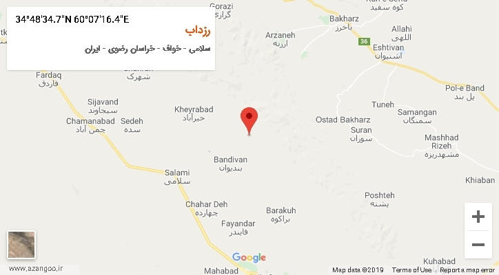 روستای رزداب بر روی نقشه