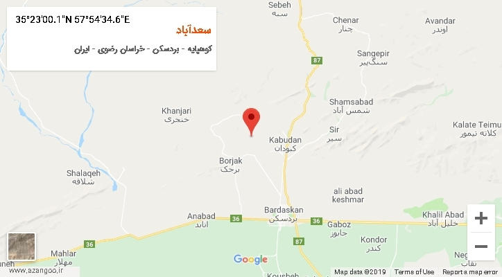 روستای سعدآباد بر روی نقشه
