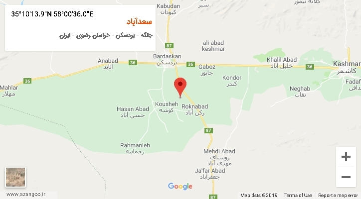 روستای سعدآباد بر روی نقشه