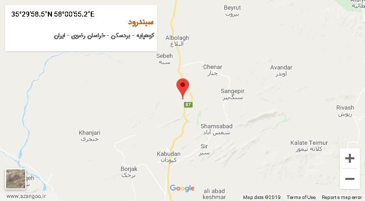 روستای سبندرود بر روی نقشه