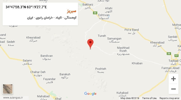 روستای سبریز بر روی نقشه