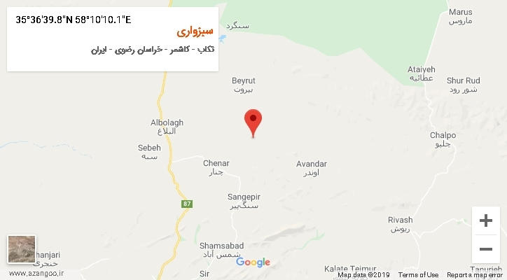 روستای سبزواری بر روی نقشه