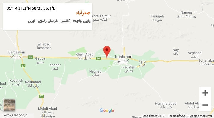 روستای صدرآباد بر روی نقشه