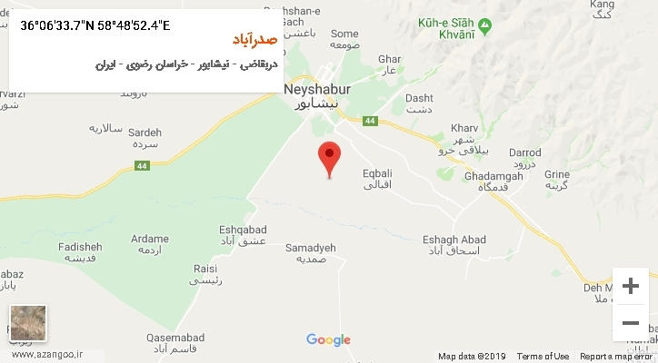 روستای صدرآباد بر روی نقشه