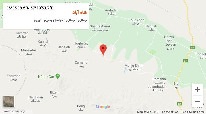روستای شاه آباد بر روی نقشه