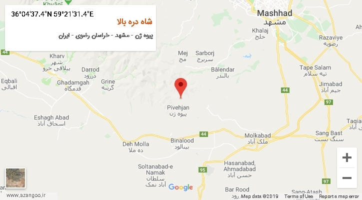 روستای شاه دره بالا بر روی نقشه