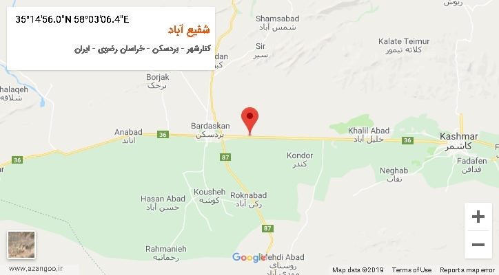 روستای شفیع آباد بر روی نقشه