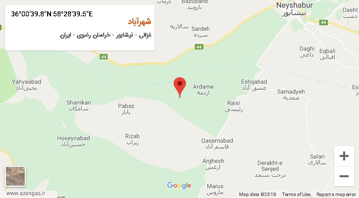 روستای شهرآباد بر روی نقشه