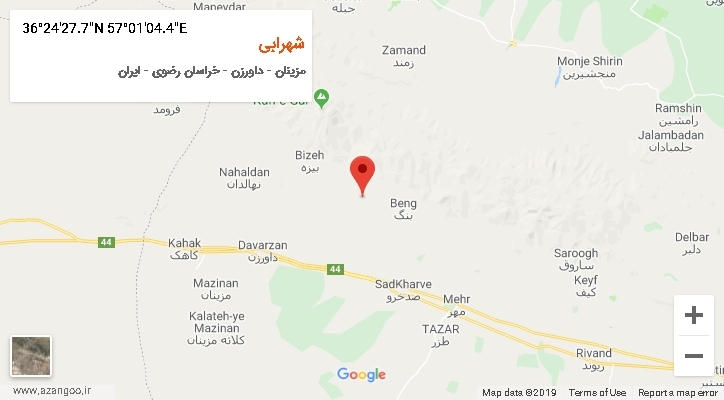 روستای شهرابی بر روی نقشه
