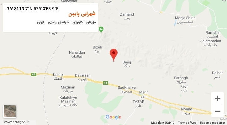روستای شهرابی پایین بر روی نقشه