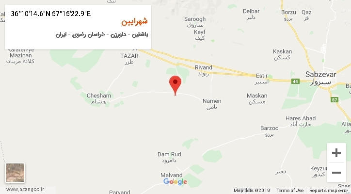 روستای شهرایین بر روی نقشه