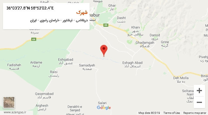 روستای شهرک بر روی نقشه