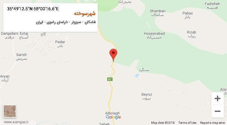 روستای شهرسوخته بر روی نقشه